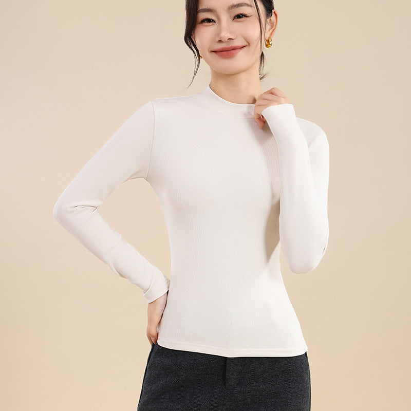 25 years early autumn new cotton thread semi-turtleneck knitted sweater long sleeve women's solid color slim slimming pullover base shirt top