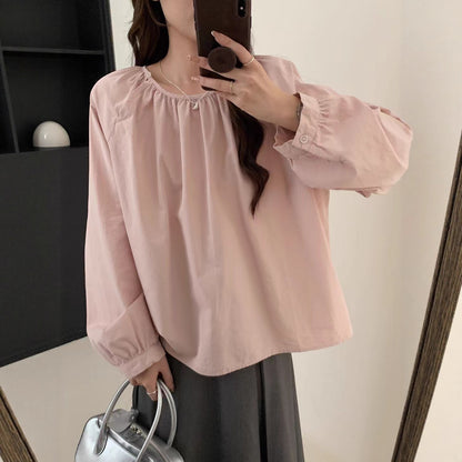 2422 French literary pullover shirt Autumn new shirt loose cotton doll shirt slimming top