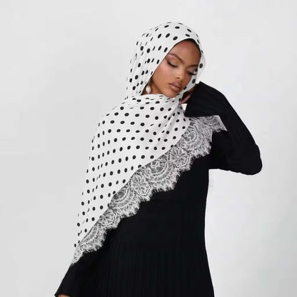 Modal polka dot print lace hijab