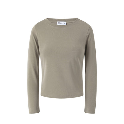 UNF Straight Shoulder Lycra Cotton Skin-friendly Solid Color Stretch Base Top Casual Commuter Crew Neck Long Sleeve Bottom T-Shirt Women's