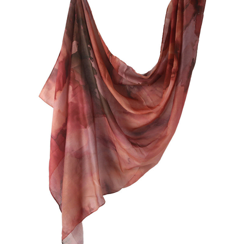 Cross-border hot selling watercolor painting series modal cotton shawl satin print scarf ethnic headscarf women's scarf